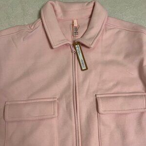 Skims COTTON FLEECE ZIP UP SHIRT JACKET | CHERRY BLOSSOM
